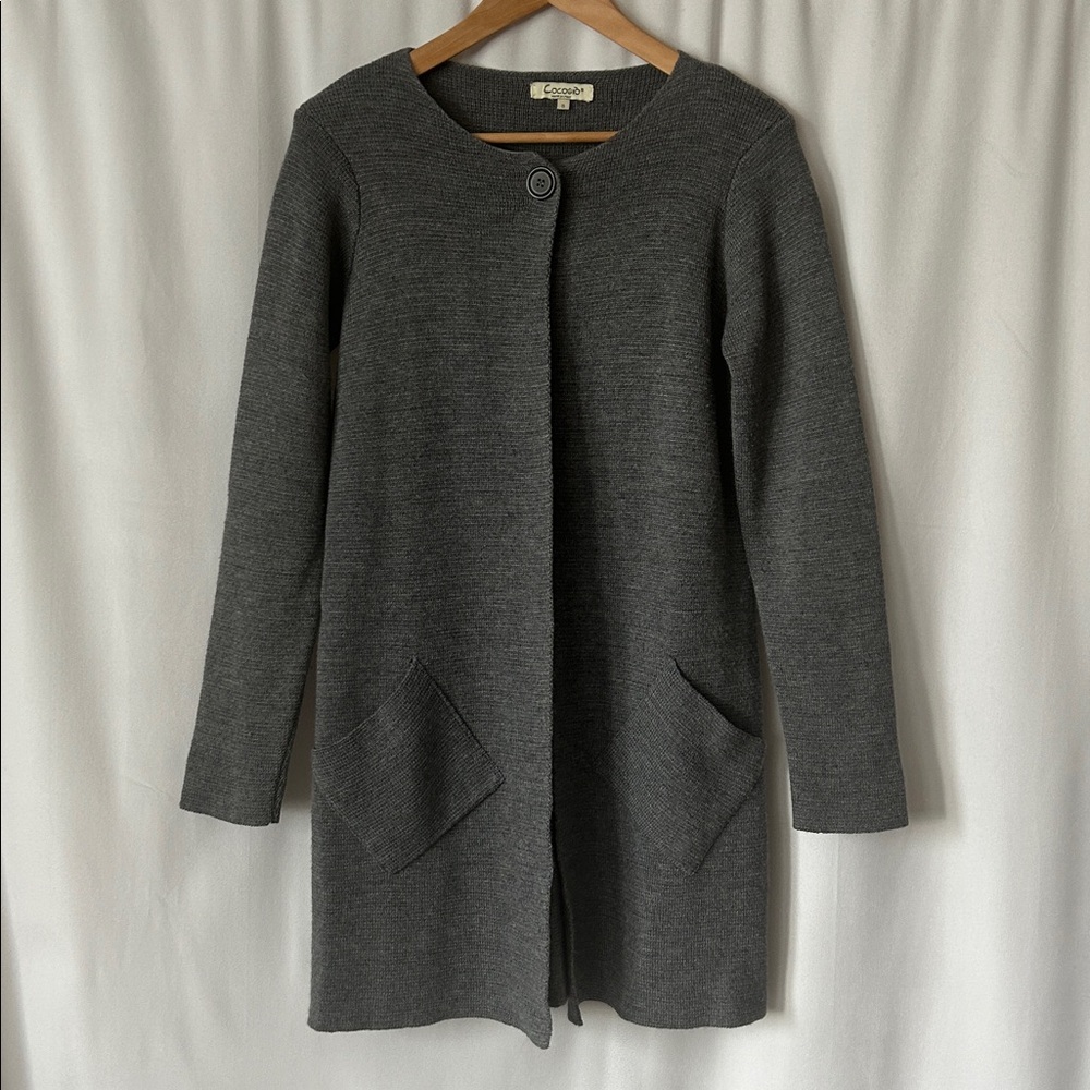 Cocogio Cozy Merino Wool Gray Long Sleeve Cardigan Sweater Top **Size S** 🌸🌸